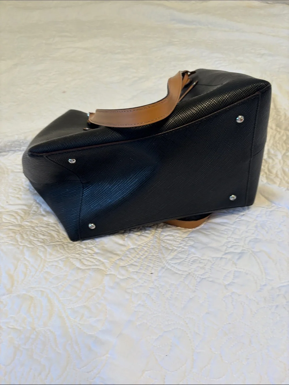 Polo Ralph Lauren Black and Tan Leather Tote Bag - Picture 3 of 3